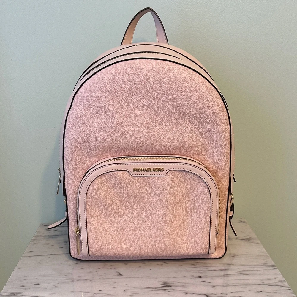 Michael Kors Jaycee Large Blush Logo Backpack Denim Transfer - Picture 1 of 16